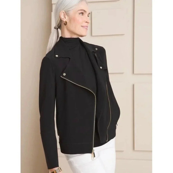 Chicos Jacket Women’s 0 Bonded Knit Moto Jacket - Picture 1 of 9